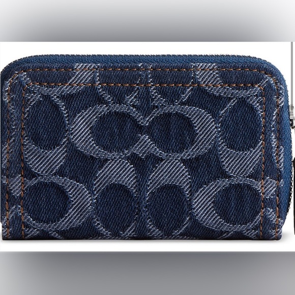 Coach Small Zip Around Card Case In Signature Denim - Picture 1 of 2